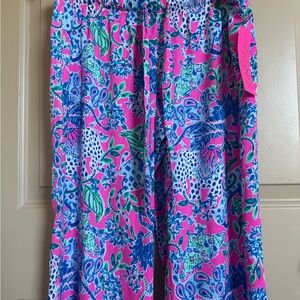 New Tags Lilly Pulitzer silk pajama woven  pants M untamed hearts plumeria pink